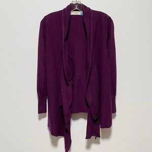 Sparrow Anthropologie Purple Merino Wool open front draped Waterfall Cardigan